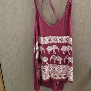 Maroon Spaghetti Strap Tank with Elephants